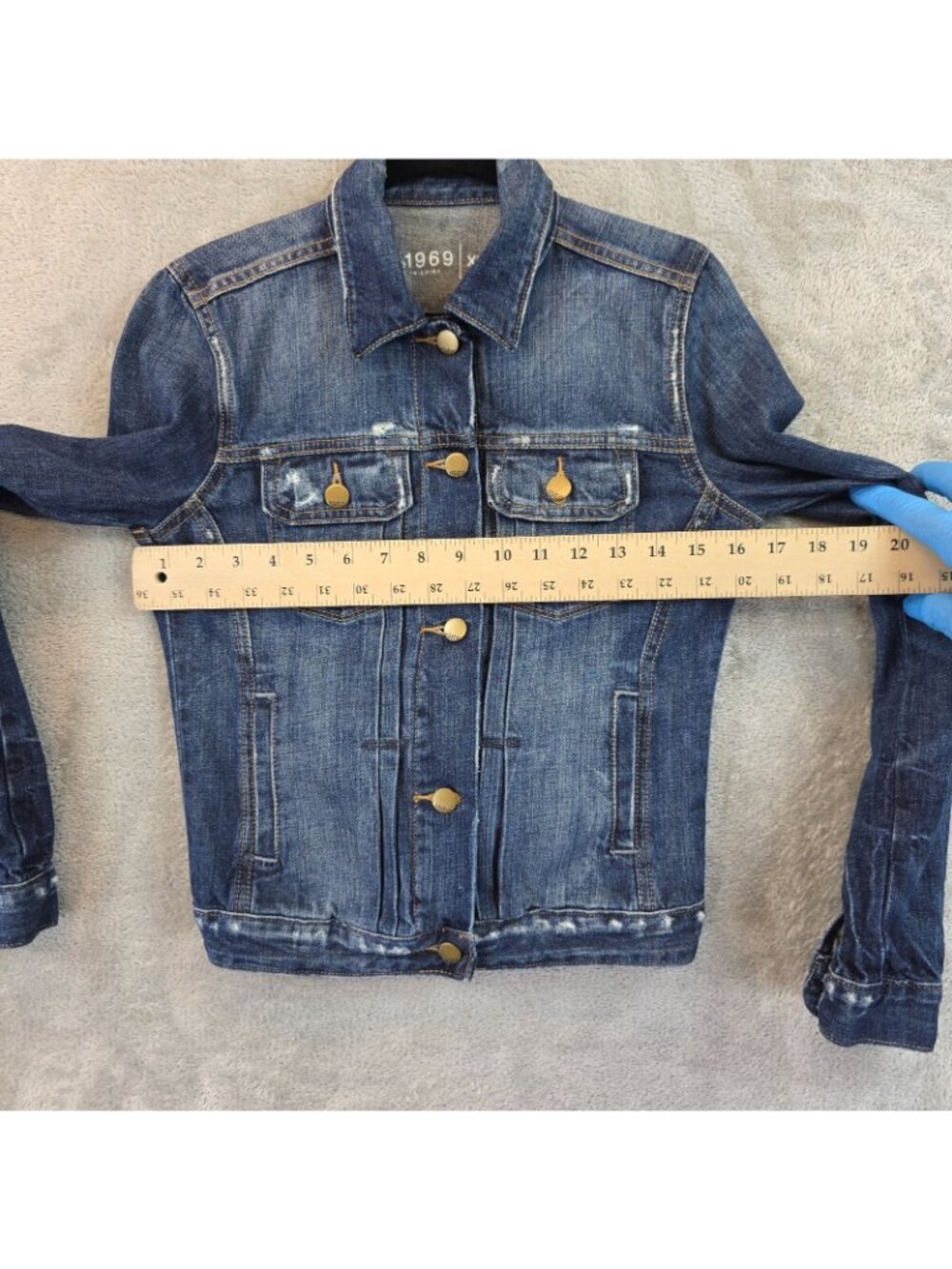 Gap 1969 Denim Jacket Womens XS Blue Button Front Collared Distressed Trucker - Picture 6 of 10